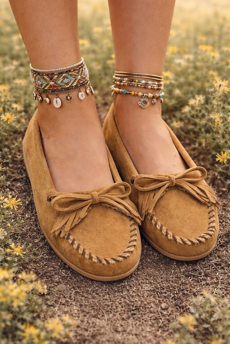 Minnetonka Moccasin Shoes Kilty Brown Suede Casual Slip On Size 8 Festival Boho